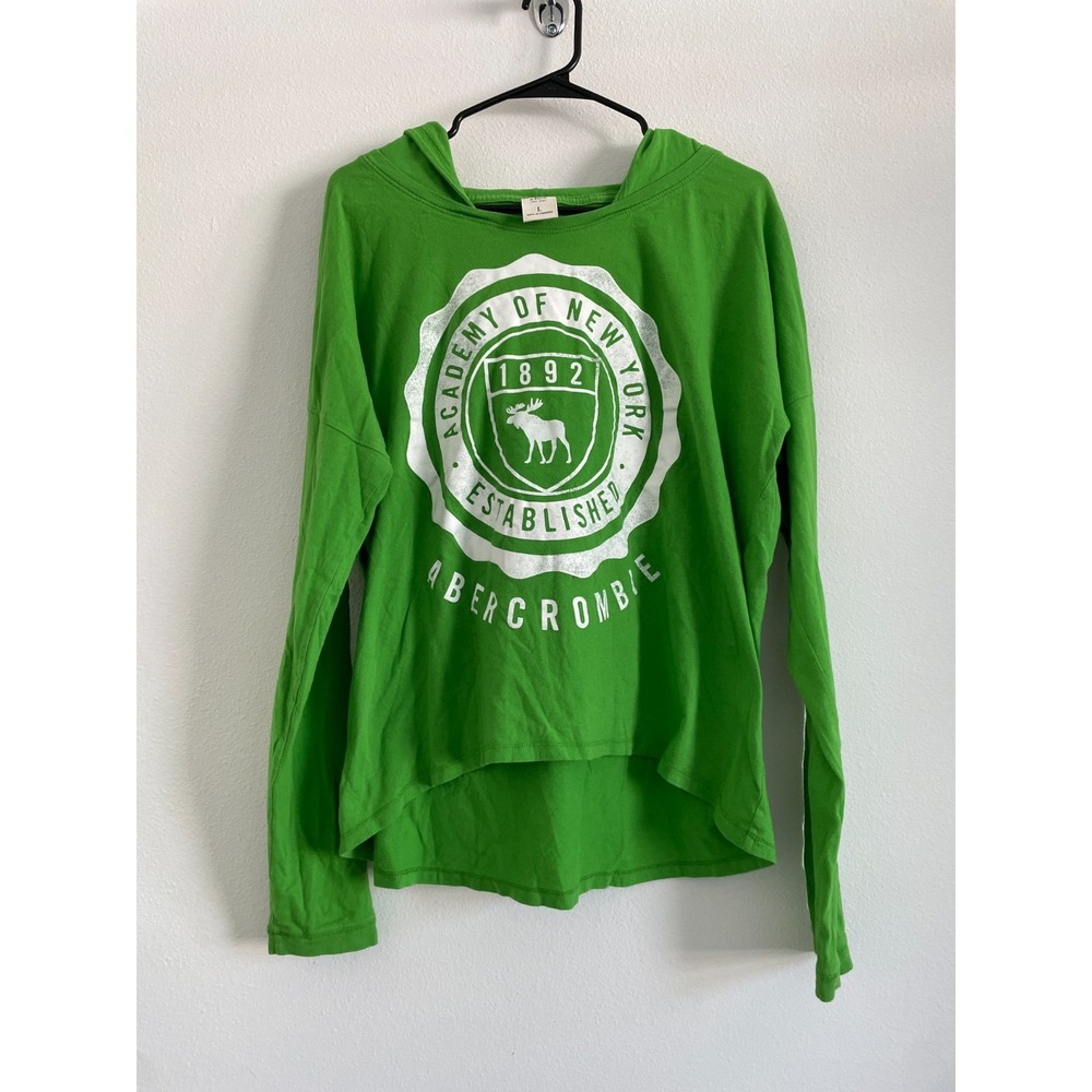 Vintage Y2K Abercrombie & Fitch T Shirt‎ Women L Green After Hood Oversized NY